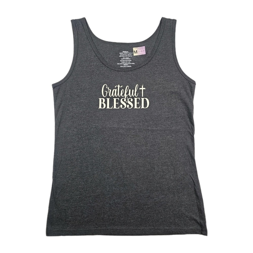 Country Blessings Tank Top Grateful Blessed Med‎ Grey Shirt Fun Spiritual Gift
